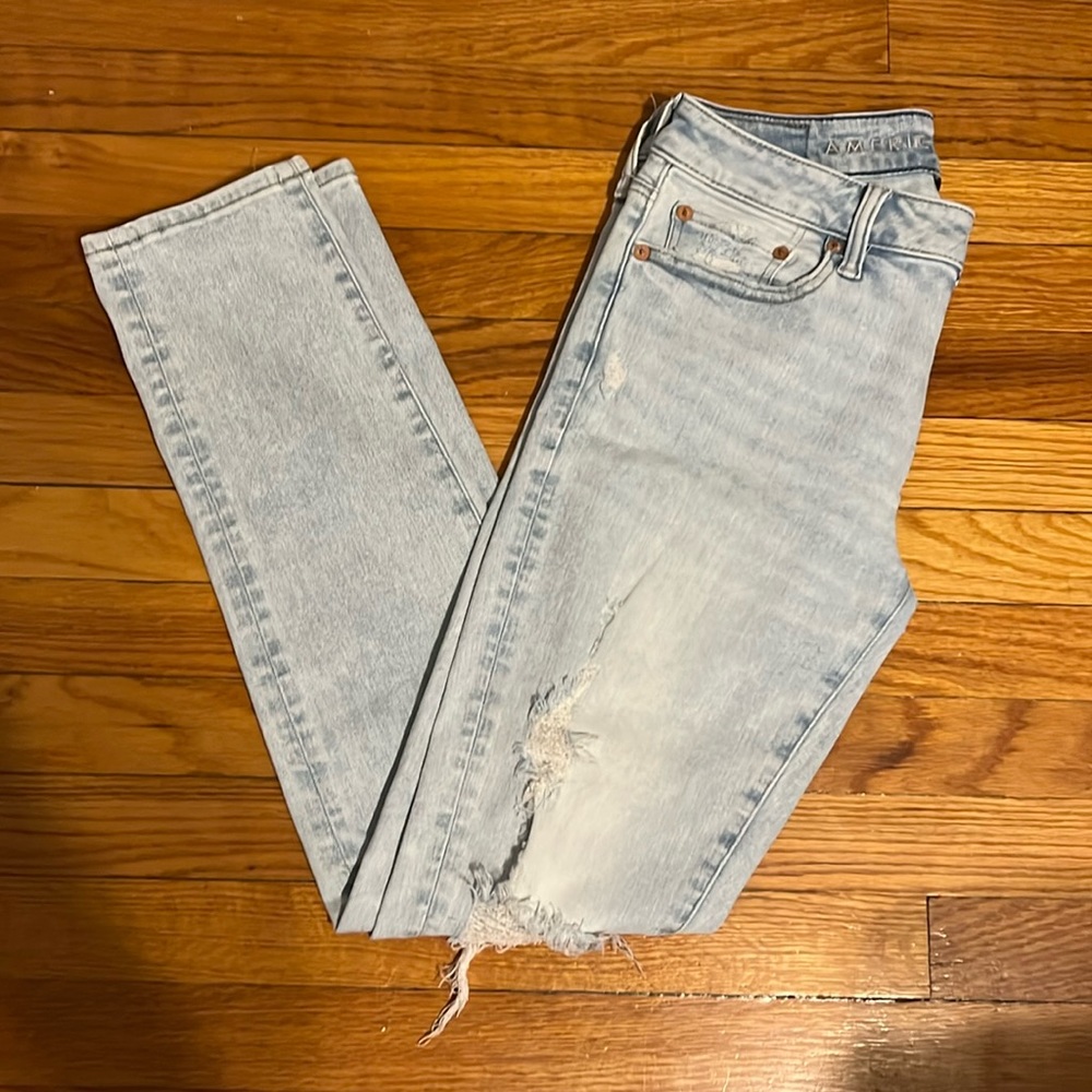 AE AirFlex 360 Patched Athletic Skinny Jean Baby Blue 30x32